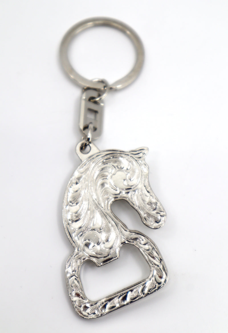 Steel Horse Bottle Opener keyring with horse head design and key loop