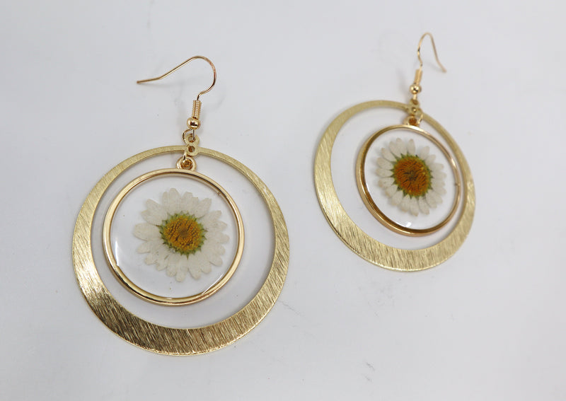White Daisy Pressed Resin Earrings