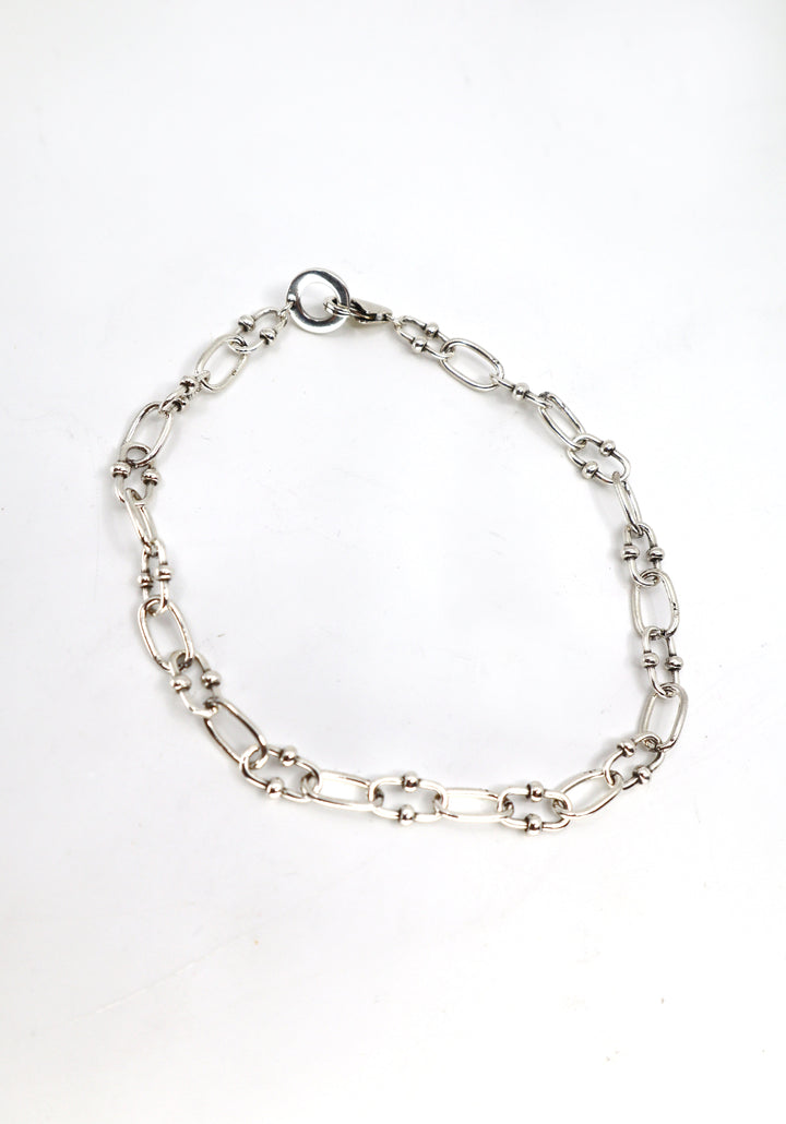 Silver Link Chain Blackened Charm Bracelet in sterling silver with adjustable lengths.