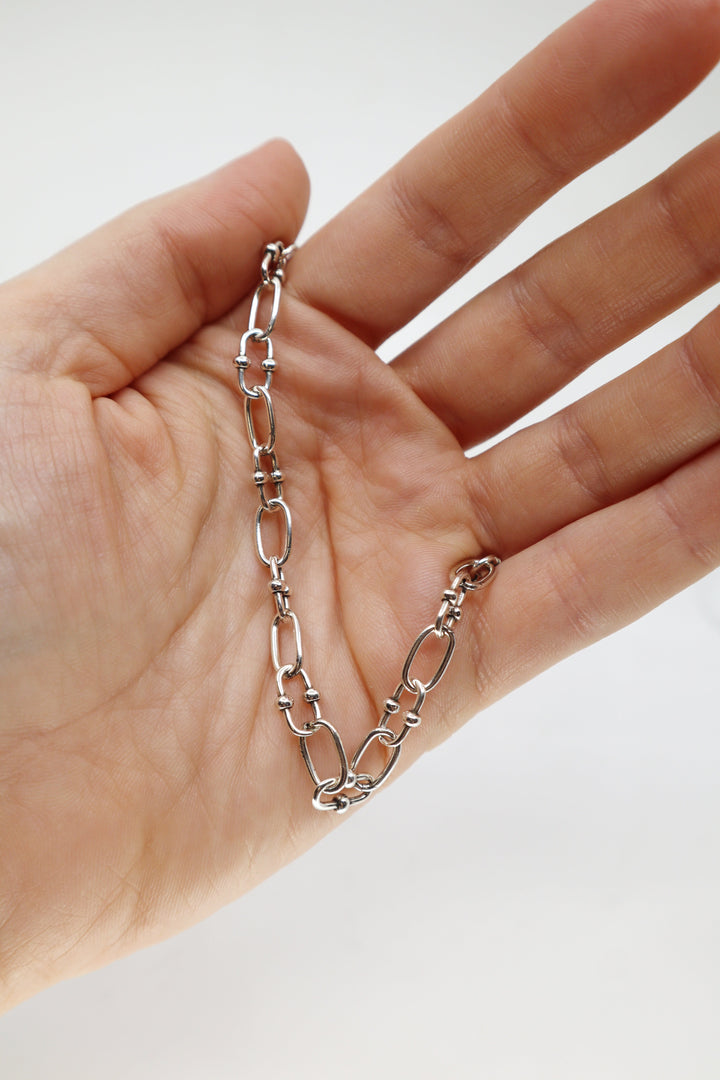 Silver Link Chain Blackened Charm Bracelet made from 925 sterling silver with an edgy black finish, ideal for bold, versatile styling.