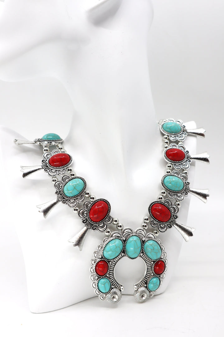 Statement large collar retro moon pendant necklace with boho vintage tribal design