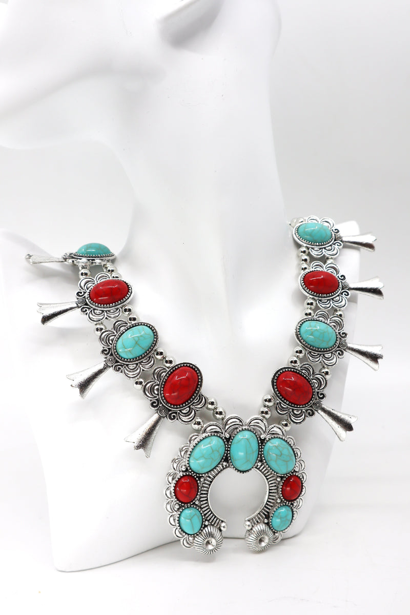 Statement large collar retro moon pendant necklace with boho vintage tribal design