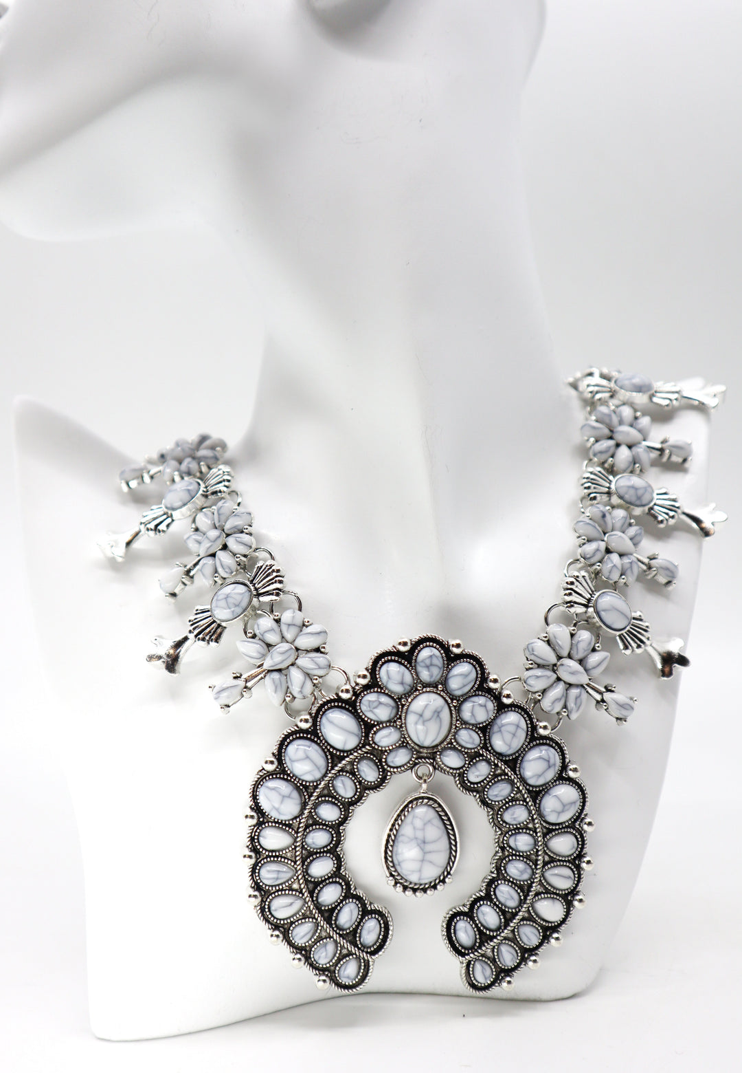 Statement Large Collar retro moon pendant necklace with boho tribal design and chunky stones