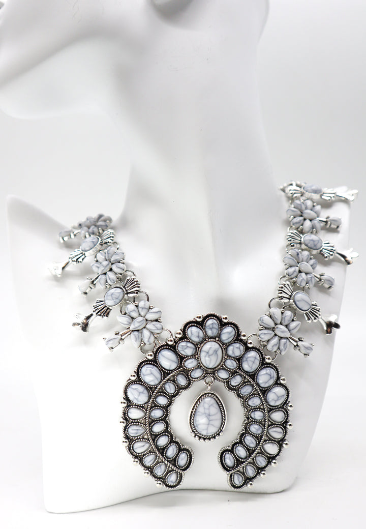 Statement Large Collar retro moon pendant necklace with boho tribal design and chunky stones