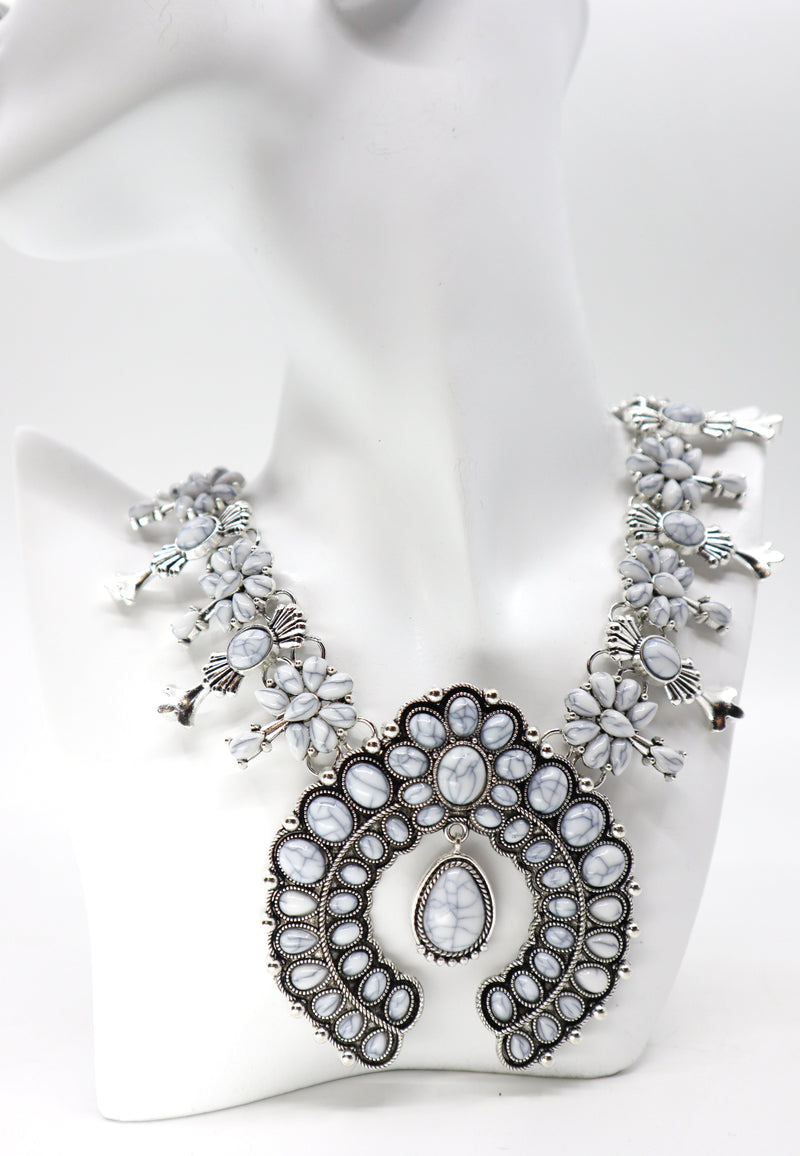 Statement Large Collar retro moon pendant necklace with boho tribal design and chunky stones