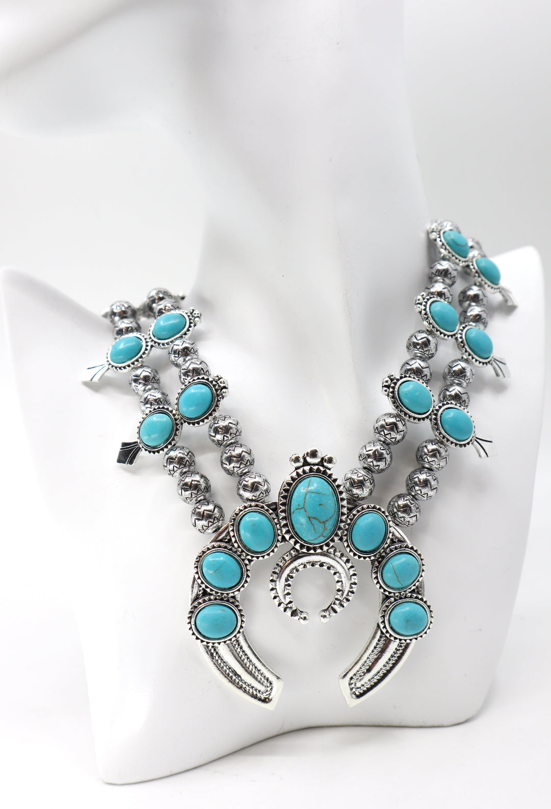 Statement large collar retro moon pendant necklace with boho tribal design and chunky stones