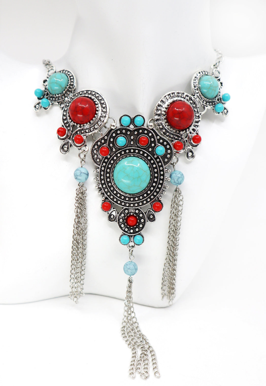 Statement large collar retro moon pendant necklace with boho vintage tribal design