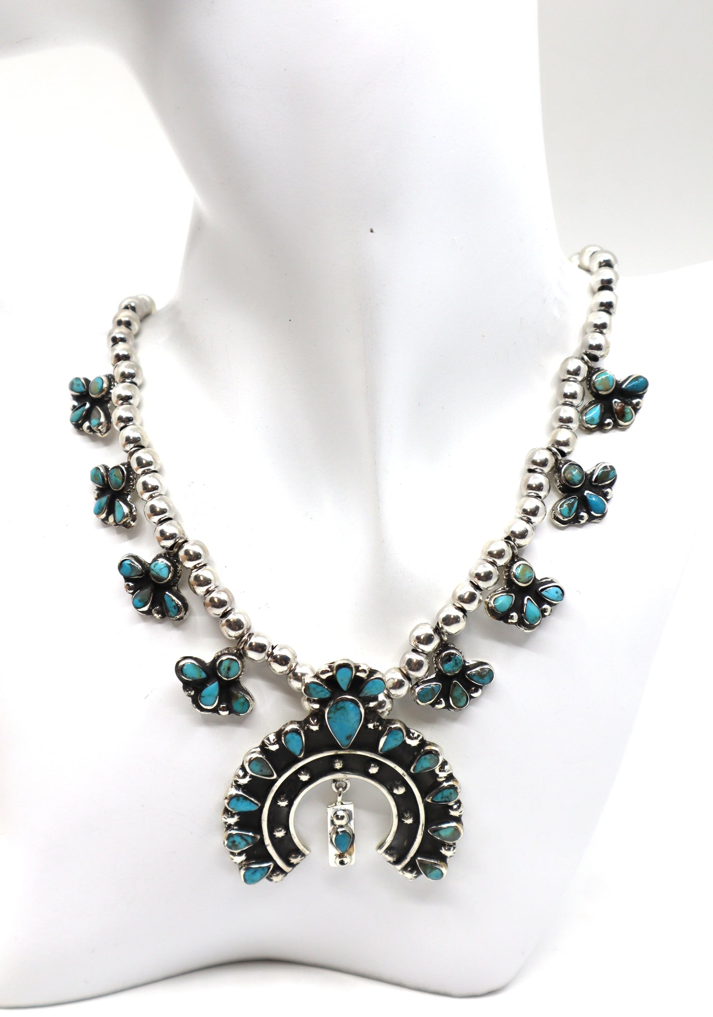 Handmade Sterling Silver Pearl Turquoise Crescent Moon Necklace PSTPN08