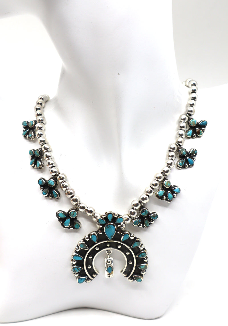 Handmade Sterling Silver Pearl Turquoise Crescent Moon Necklace PSTPN08
