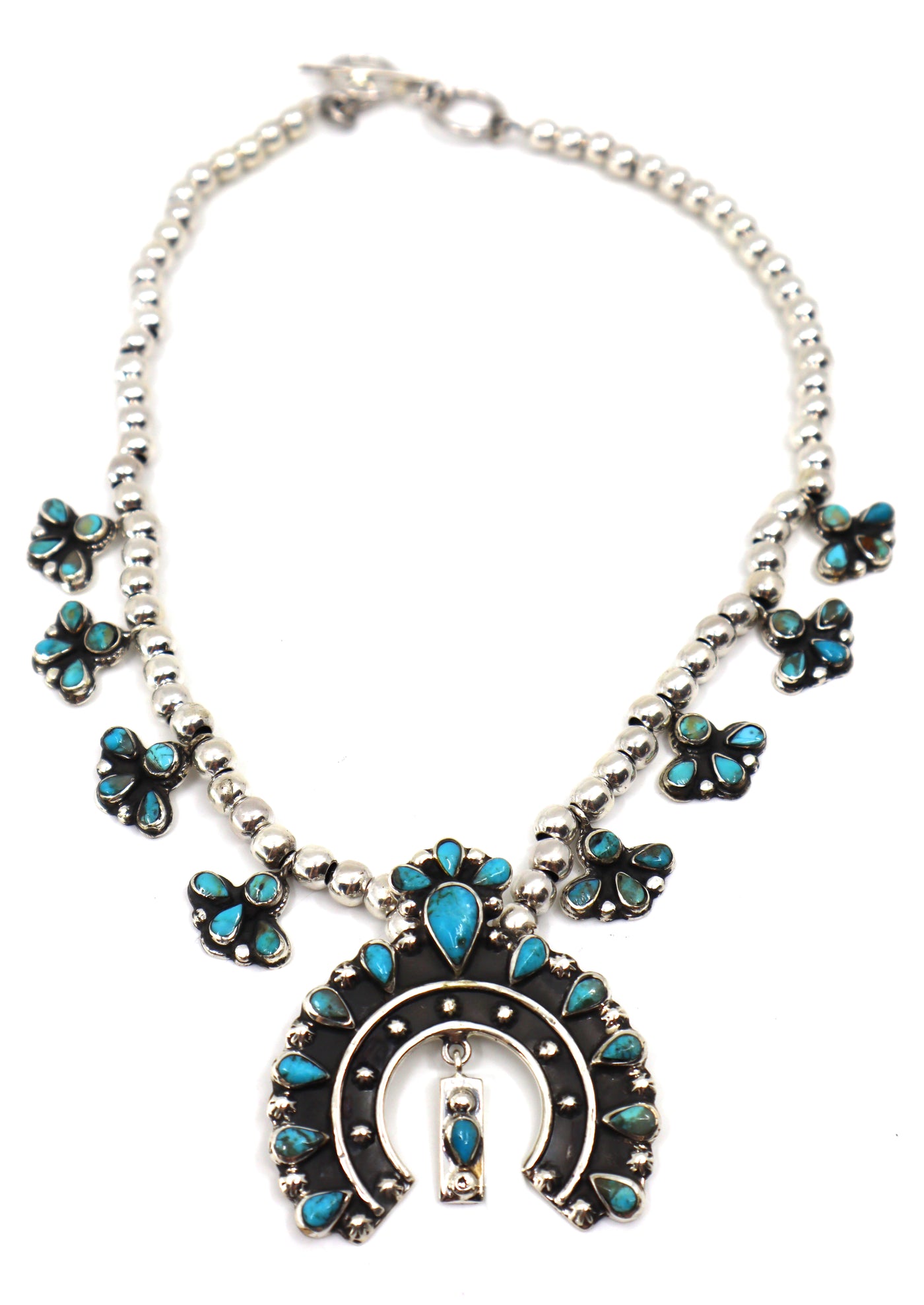 Handmade Sterling Silver Pearl Turquoise Crescent Moon Necklace PSTPN08
