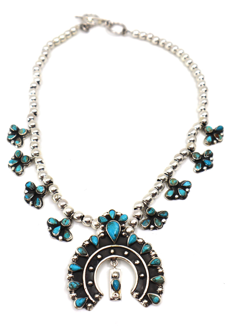 Handmade Sterling Silver Pearl Turquoise Crescent Moon Necklace PSTPN08