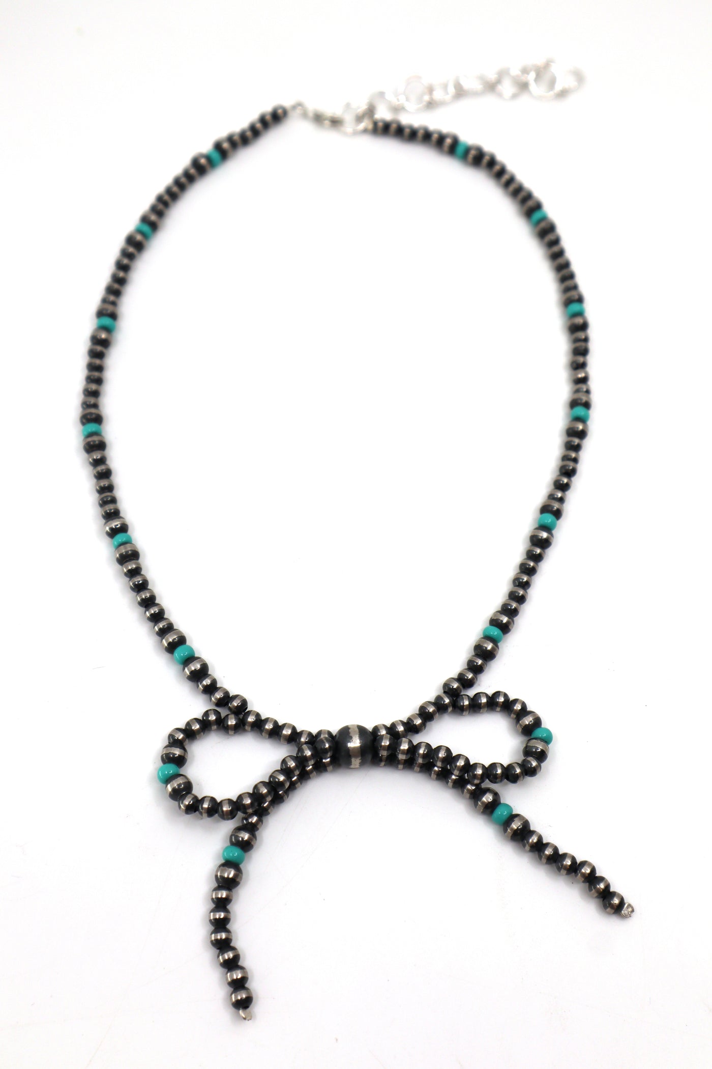 Handmade Sterling Silver Pearl Turquoise Bow Necklace PSTPN19