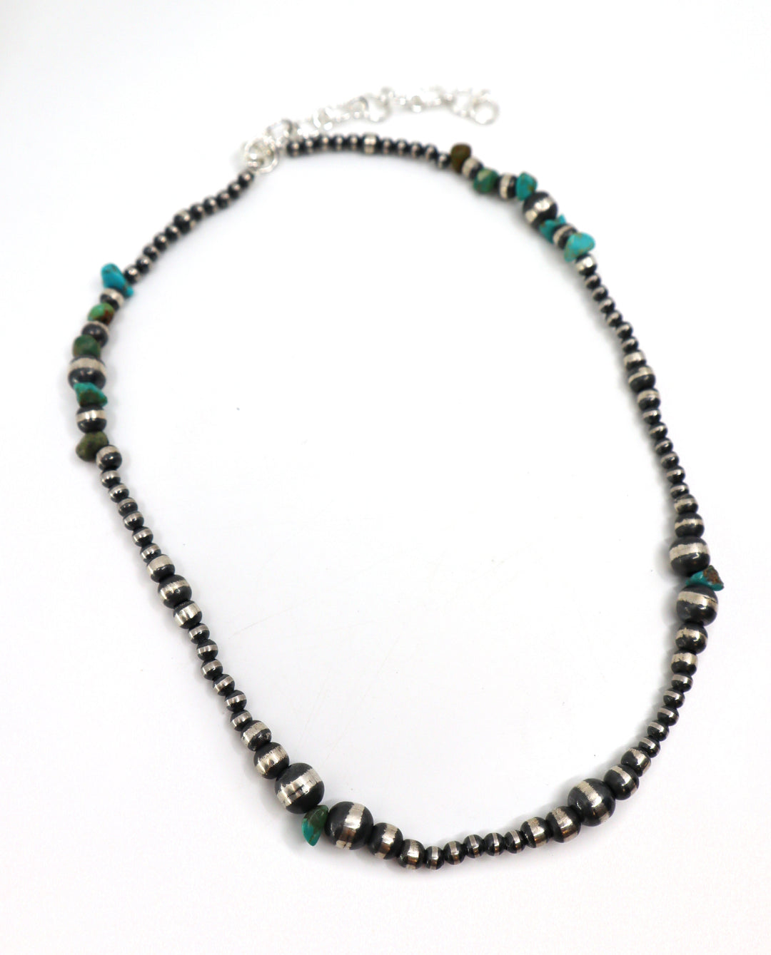 Handmade Navajo Pearls style sterling silver turquoise necklace length 17-21in weight 31.6g