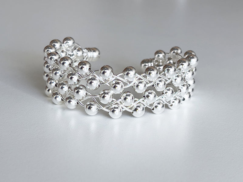 Silver Beads Statement Cuff Bracelet PSTPC10