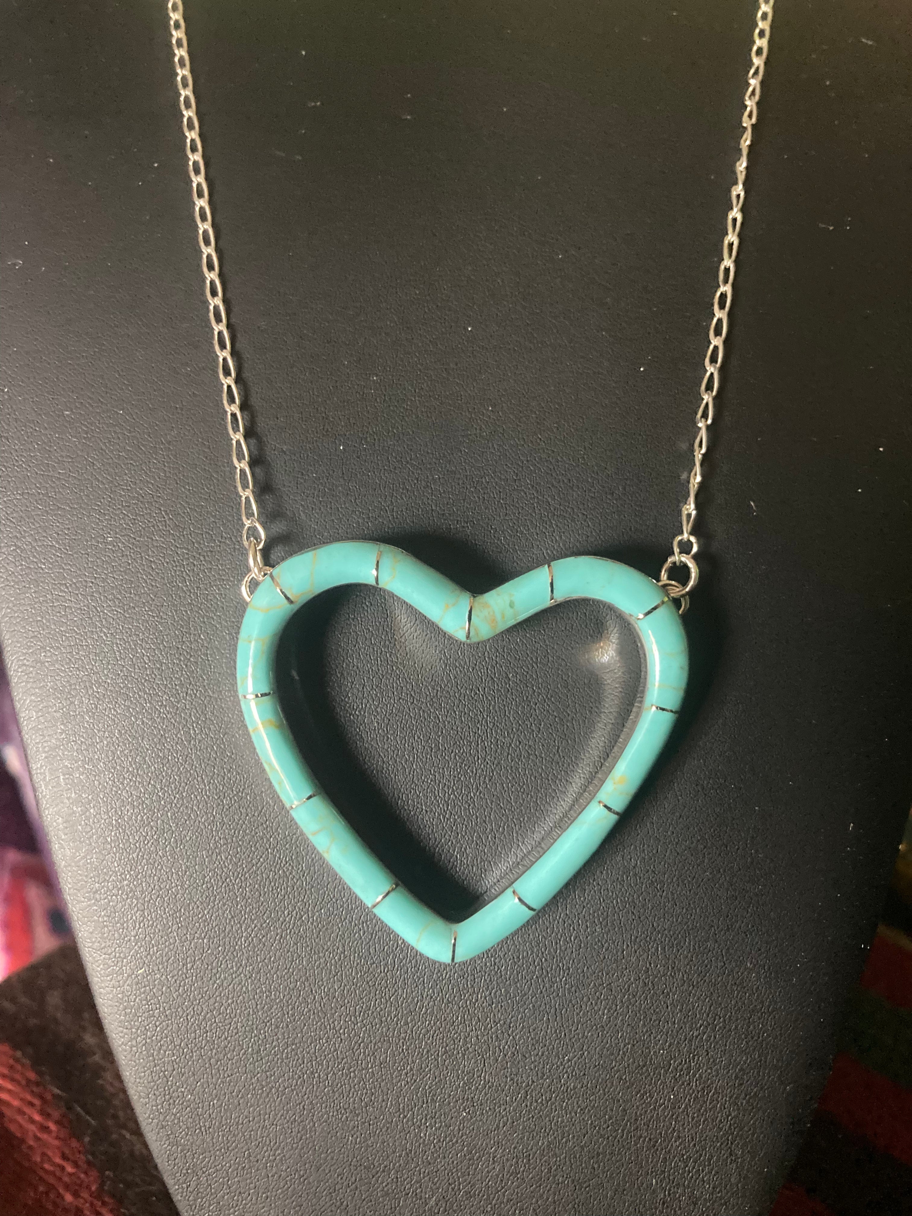 Handmade Sterling Silver Turquoise Heart Necklace PSTPN05