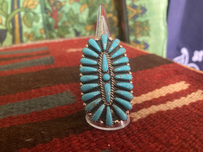 Handmade Navajo Sterling Silver Turquoise Concho Ring Size 9.5 PSTPR09