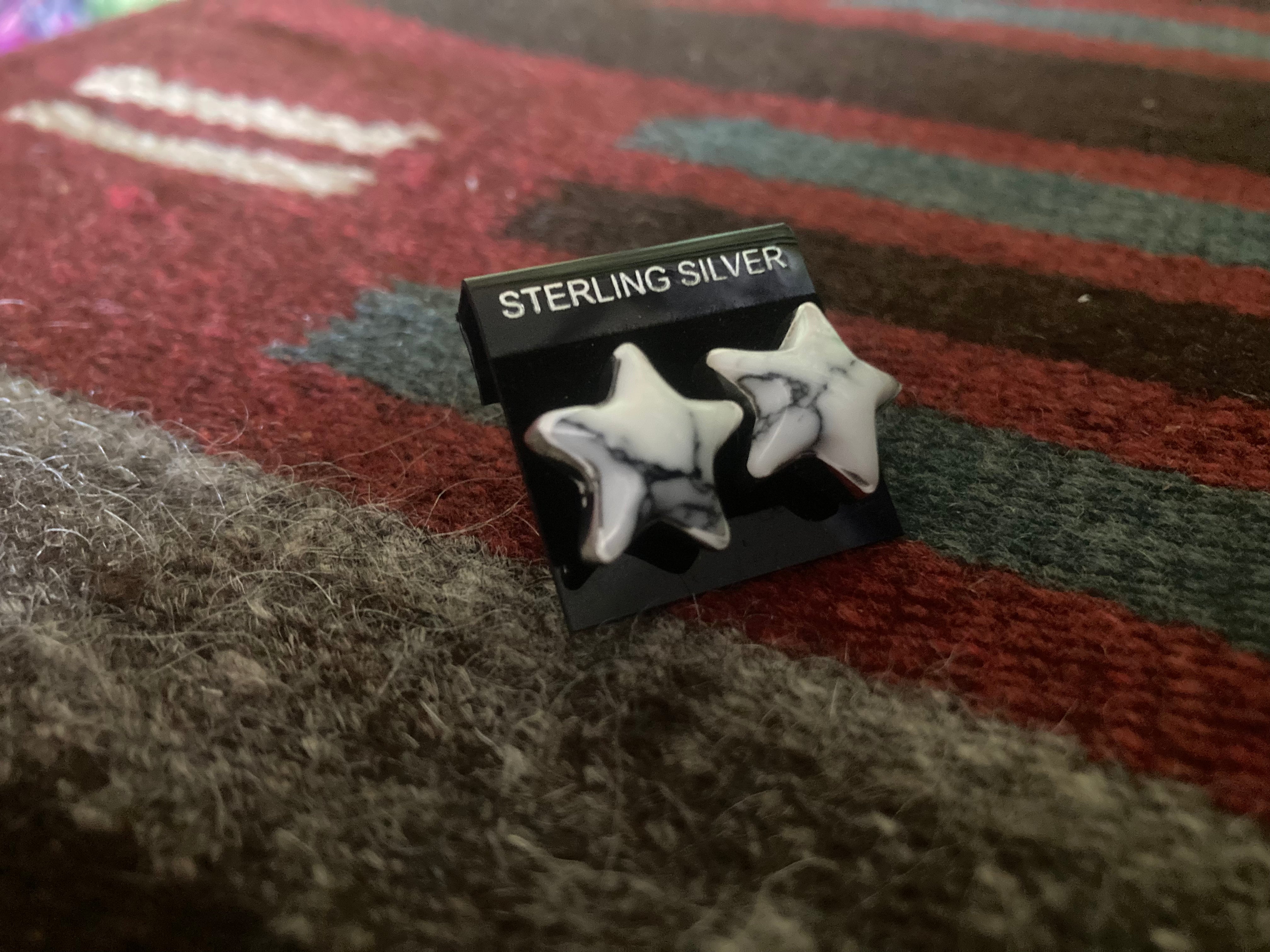 Handmade Sterling Silver and White Buffalo Star Earrings PSTPE32