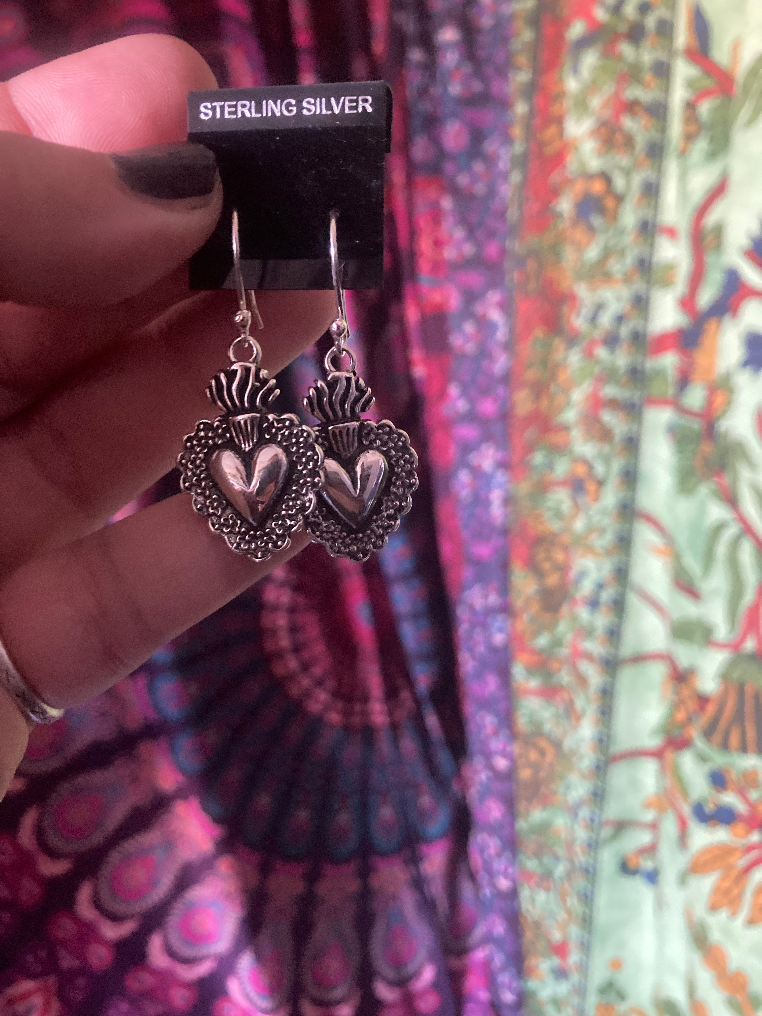 Handmade Sterling Silver Sacred Heart Earrings PSTPE37