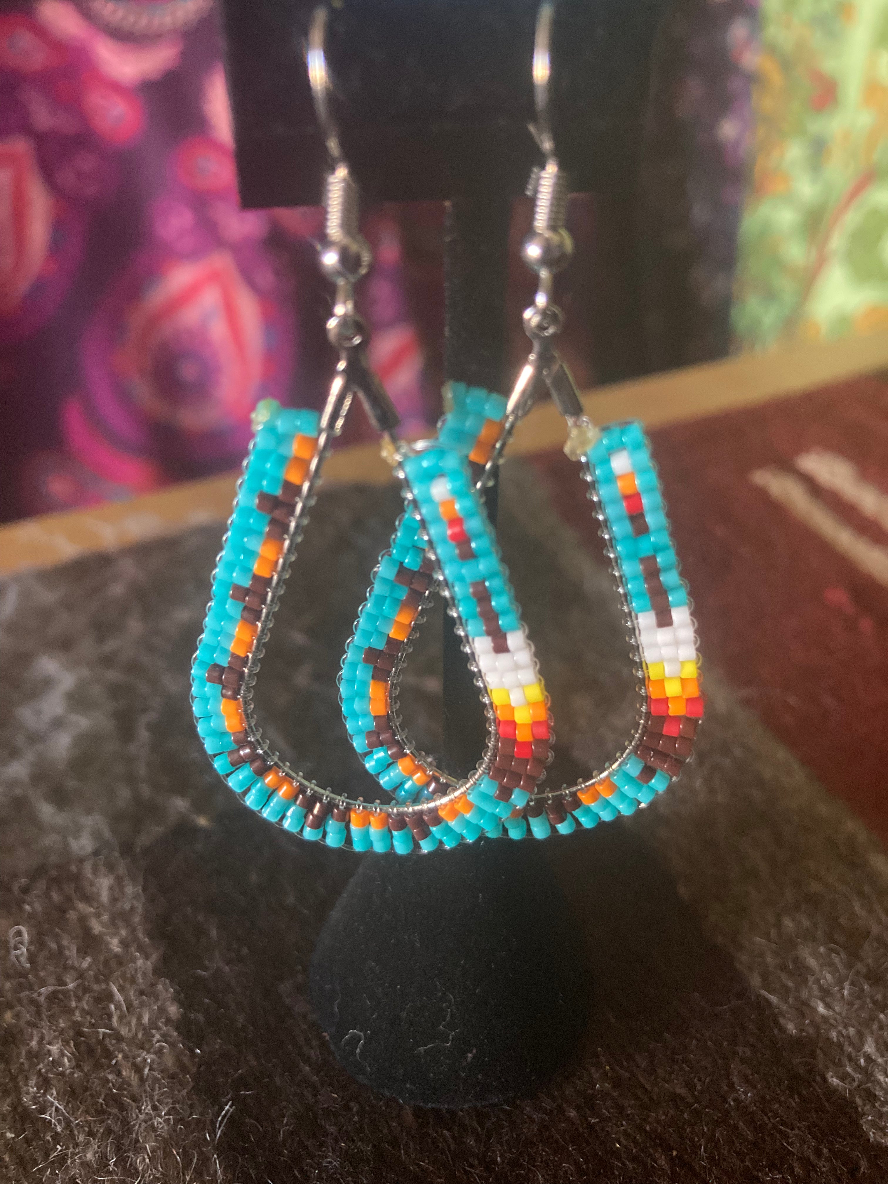 Handmade Navajo Beaded Wampum Statement Earrings PSTPE38
