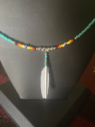 Handmade Beaded Feather Earring & Necklace Jewelry Set PSTPS03