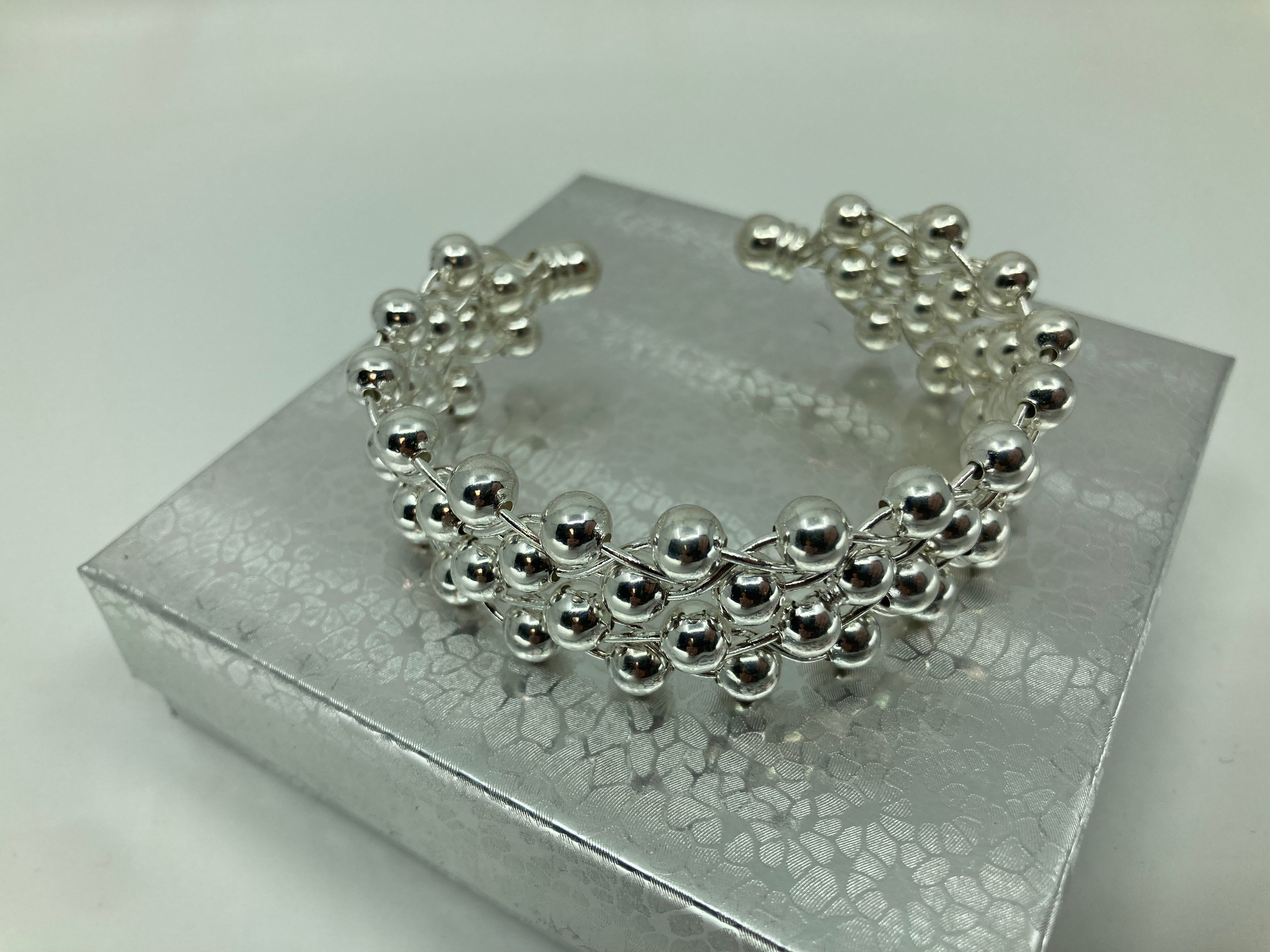 Silver Beads Statement Cuff Bracelet PSTPC10