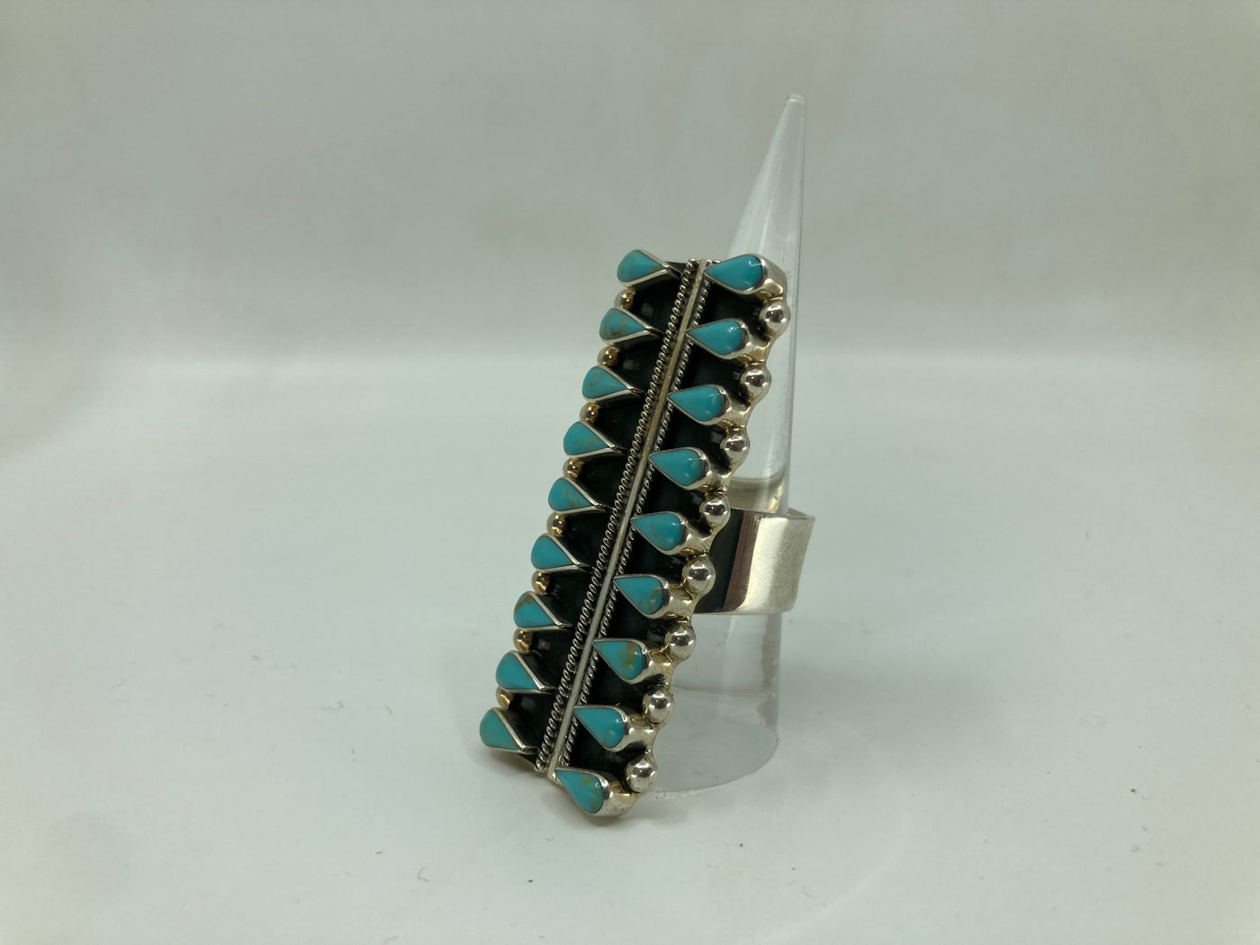 Handmade Sterling Silver Turquoise Teardrops Bar Ring PSTPR23