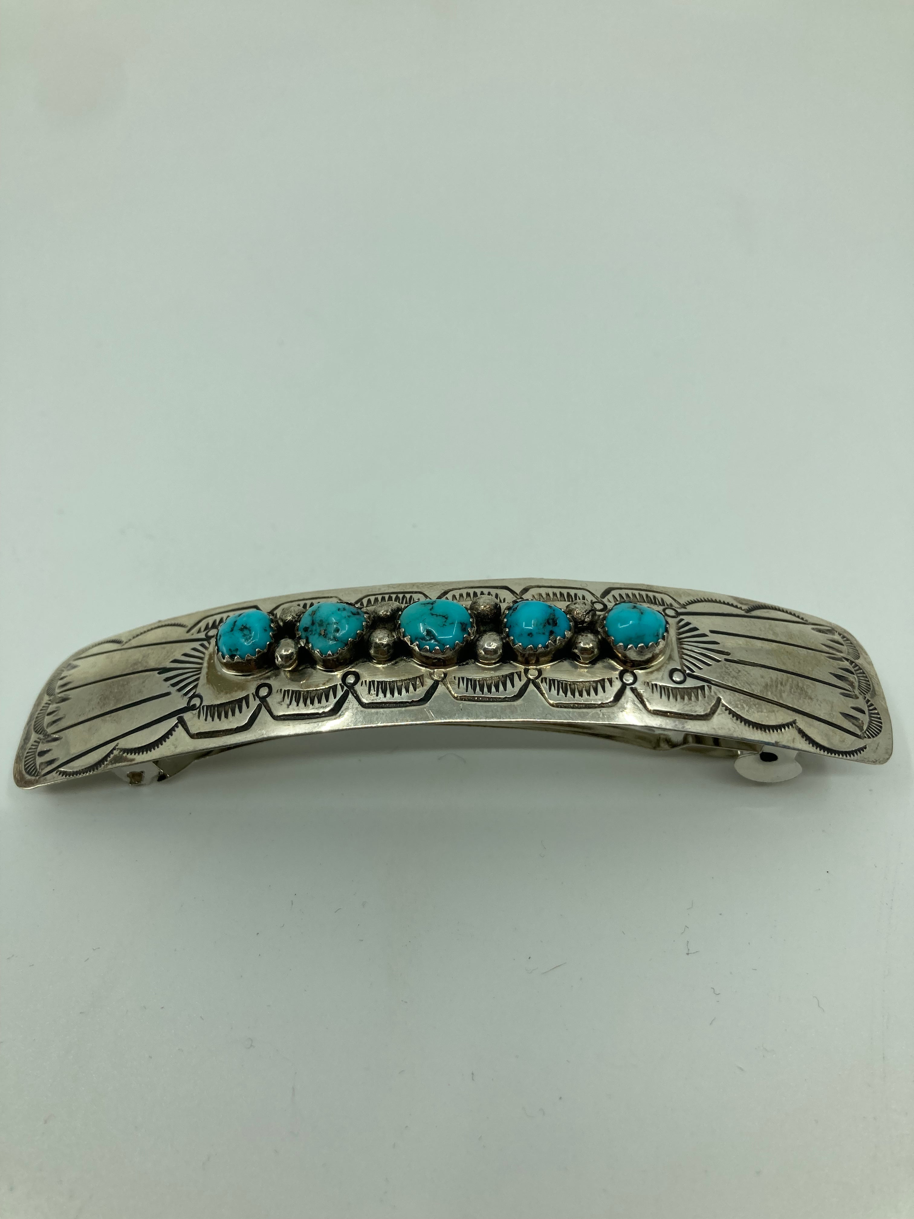 Handmade Navajo Sterling Silver and Coral Barrette PSTPHC02