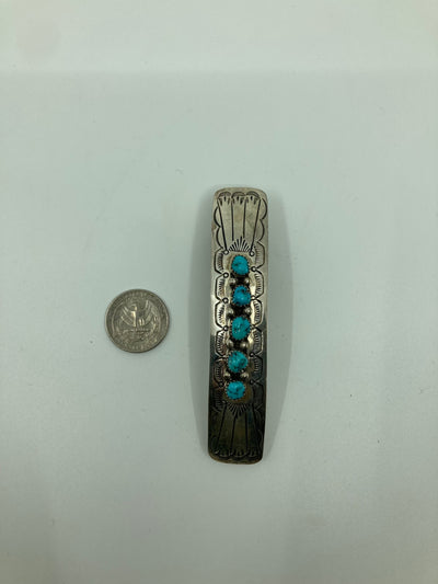 Handmade Navajo Sterling Silver and Turquoise Barrette PSTPHC01
