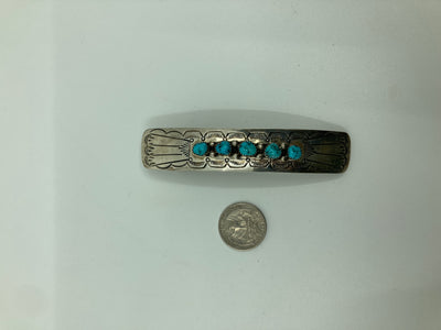 Handmade Navajo Sterling Silver and Coral Barrette PSTPHC02