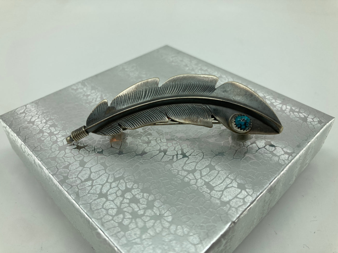 Handmade Navajo Sterling Silver  and Turquoise Feather Barrette PSTPHC04