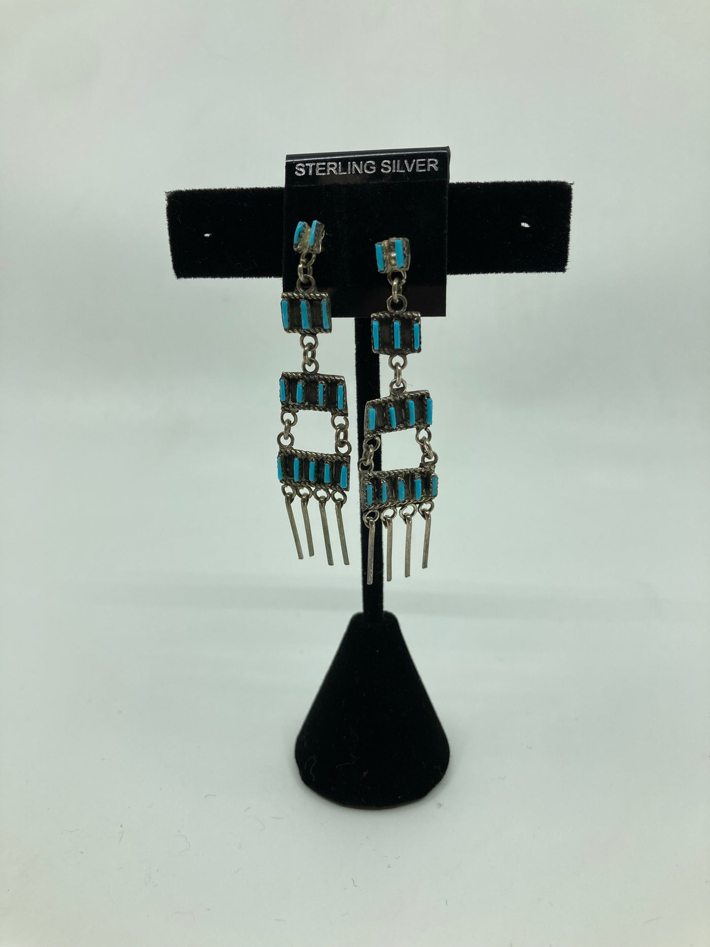 Handmade Sterling Silver and Turquoise Cascading Earrings PSTPE44