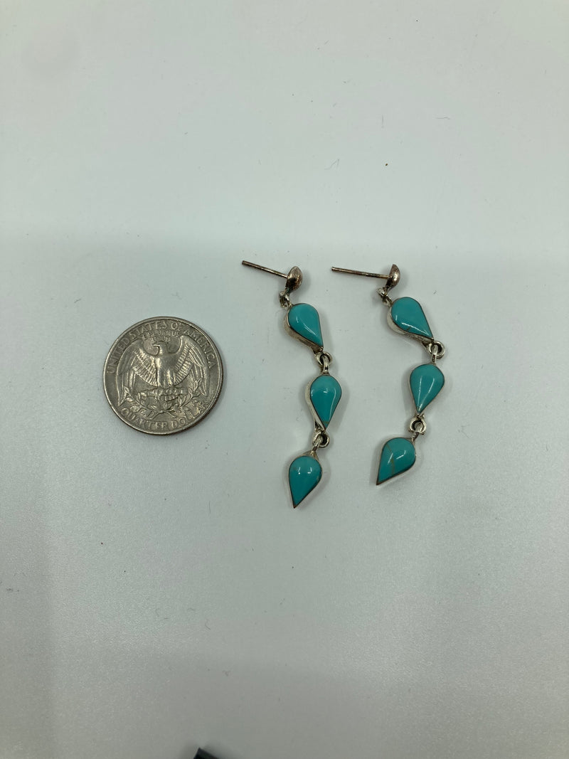 Turquoise 3 Teardrop Drop Earrings PSTPE46