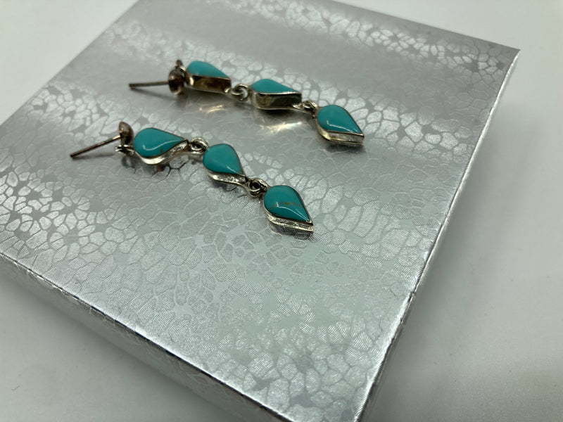Turquoise 3 Teardrop Drop Earrings PSTPE46