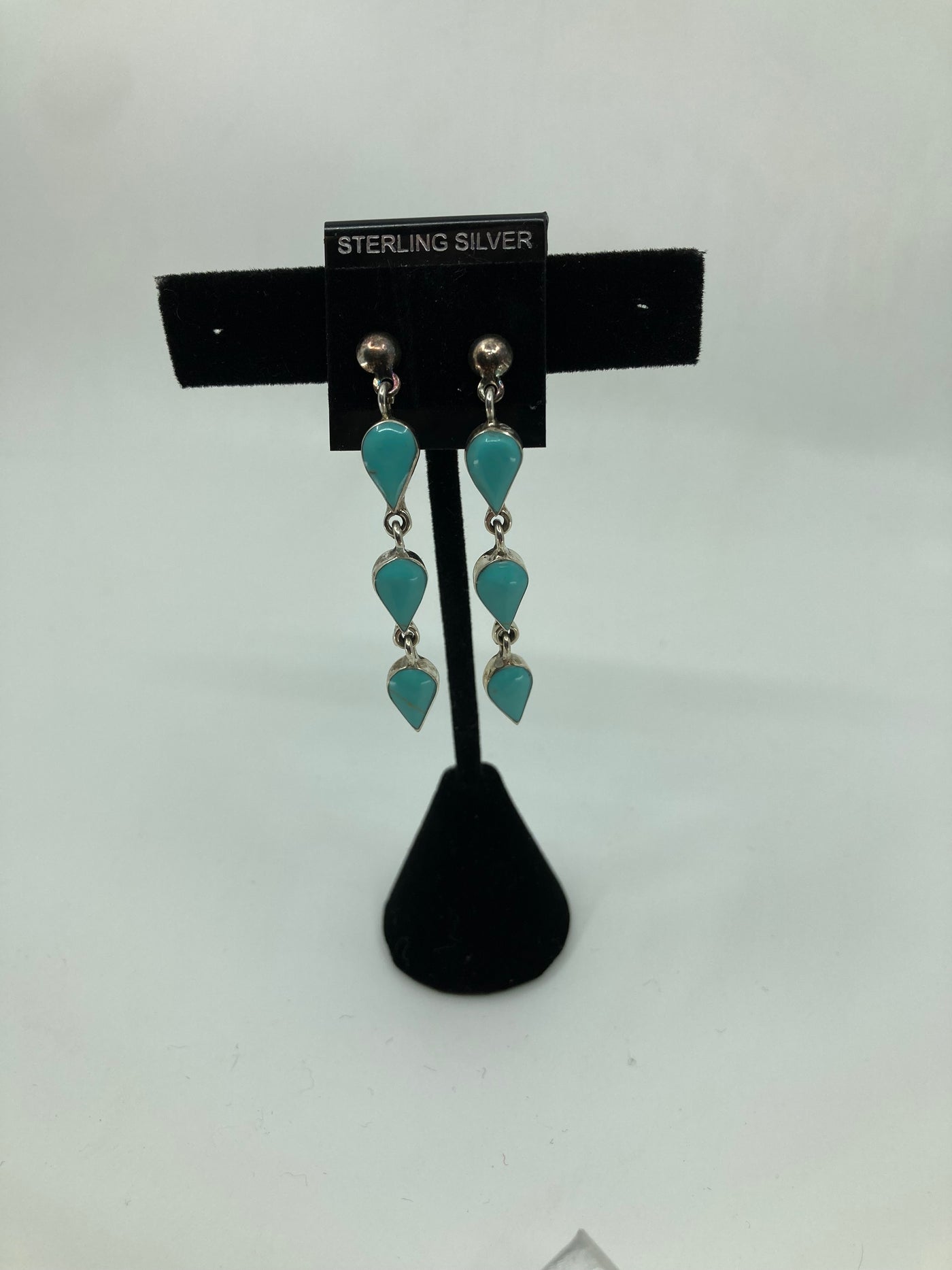 Handmade Sterling Silver and Turquoise 3 Teardrop Drop Earrings PSTPE46