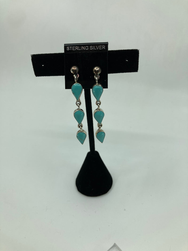 Turquoise 3 Teardrop Drop Earrings PSTPE46