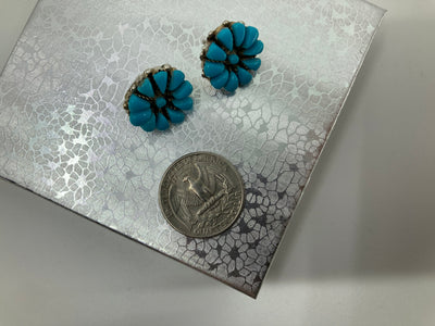 Handmade Sterling Silver and Turquoise Concho Flower Stud Earrings PSTPE45