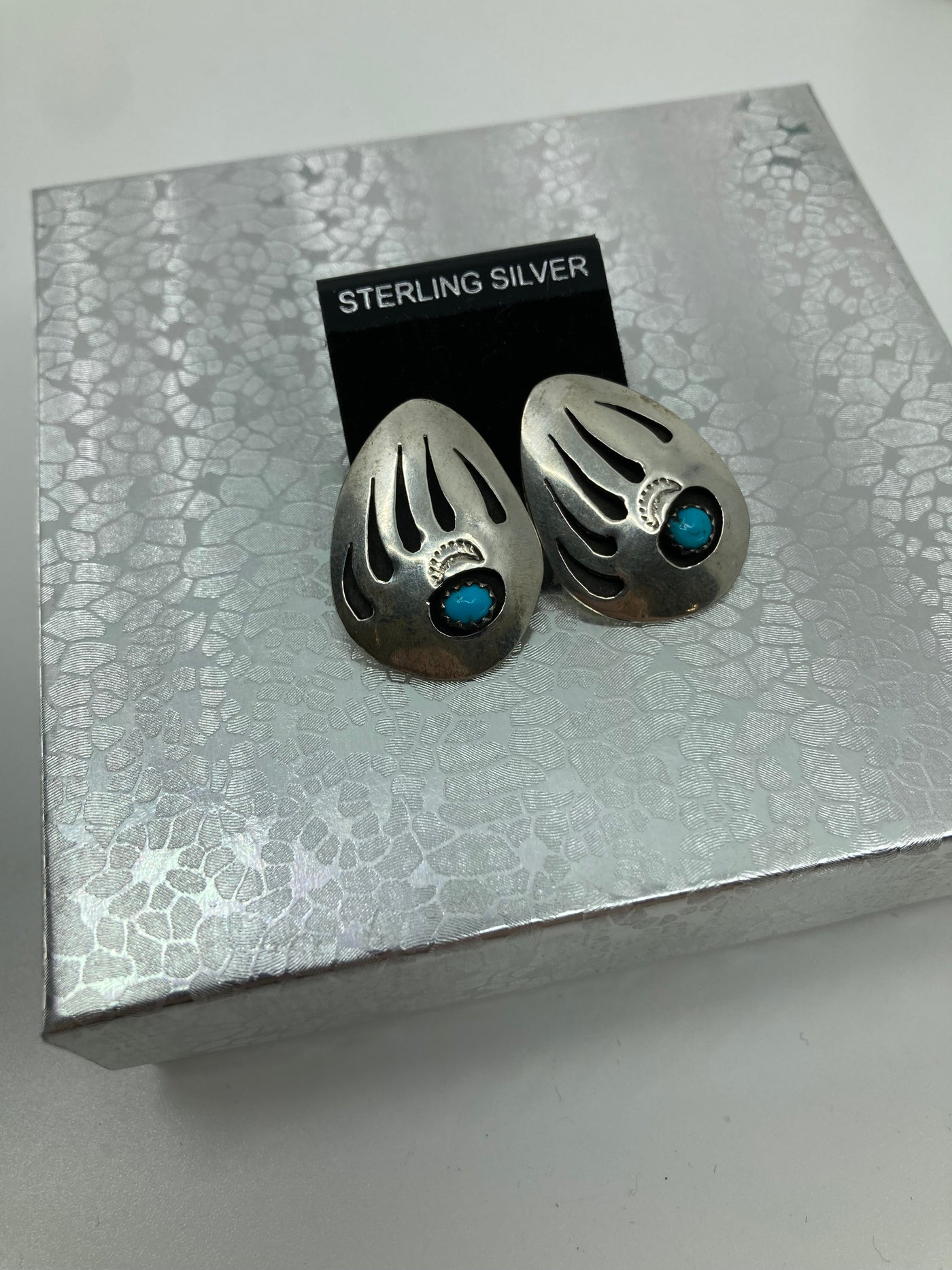 Handmade Sterling Silver and Turquoise Bear Claw Concho Stud Earrings PSTPE36