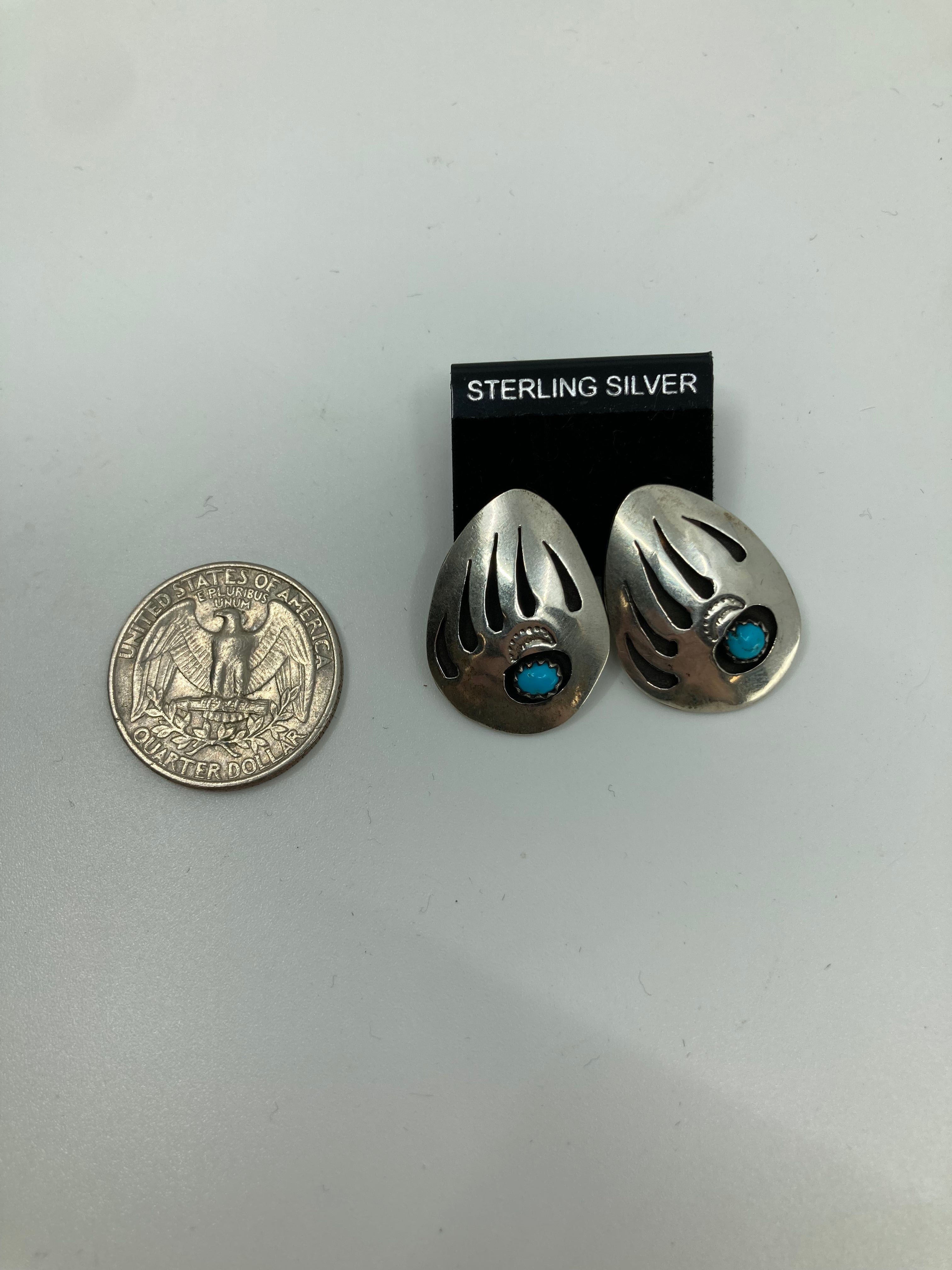 Handmade Sterling Silver and Turquoise Bear Claw Concho Stud Earrings PSTPE36