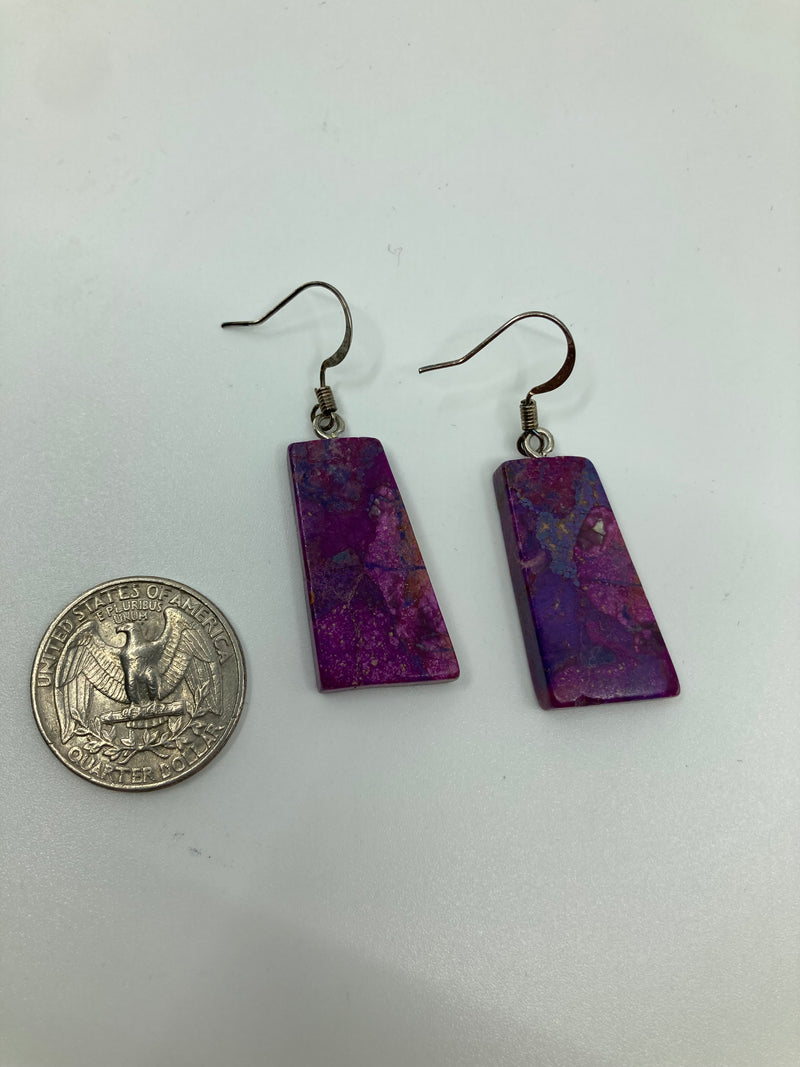 Large DuWayne Turpin Navajo Zuni Kingman Purple Charoite Drop Earrings PSTPE27E