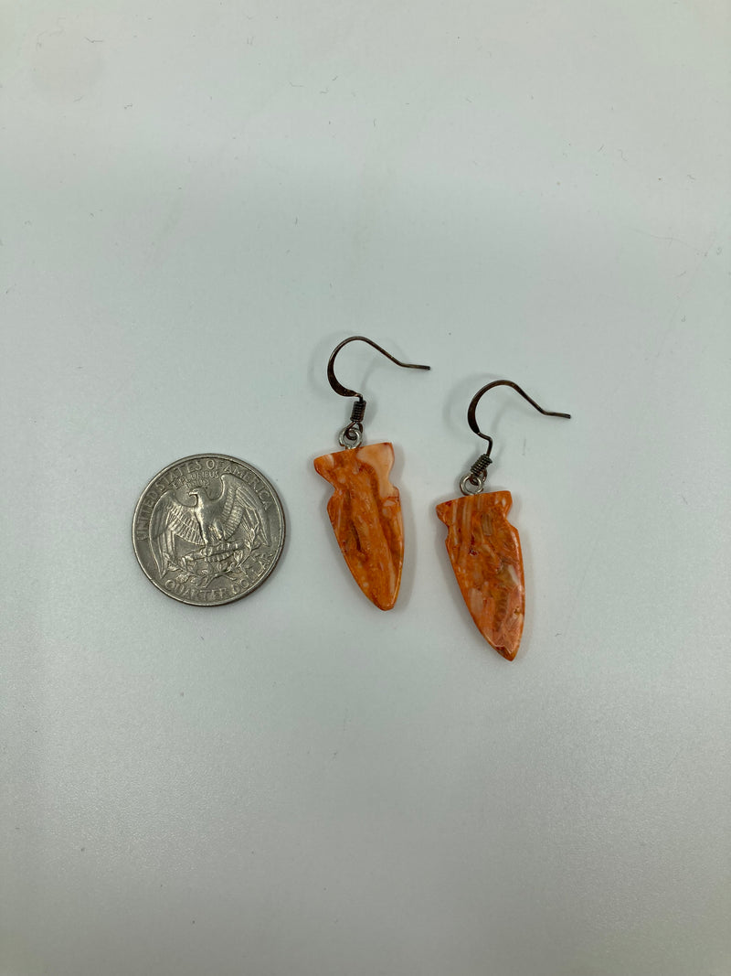 Large DuWayne Turpin Navajo Zuni Kingman Spiny Oyster Arrowhead Drop Earrings PSTPE27G