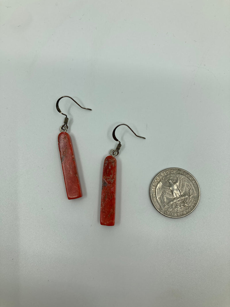 Large DuWayne Turpin Navajo Zuni Kingman Coral Bar Drop Earrings PSTPE27M