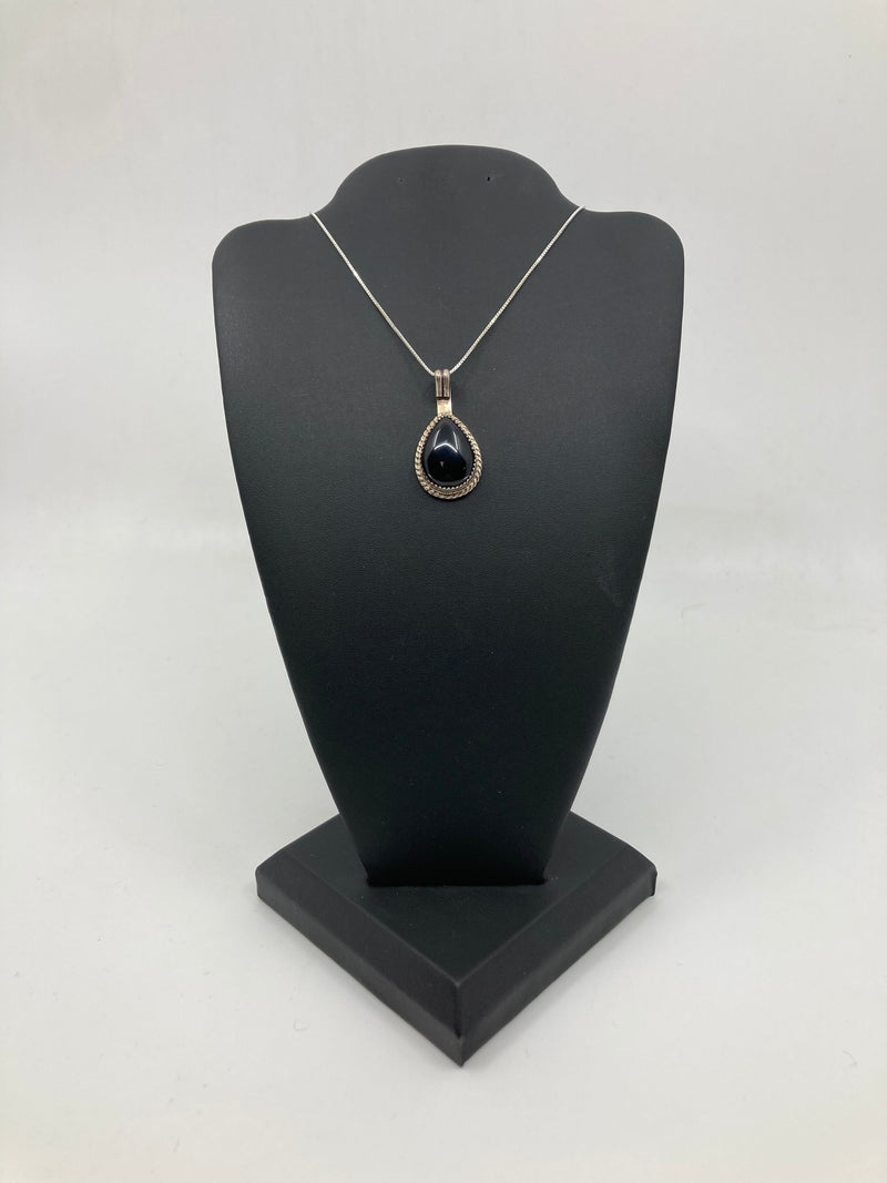 Sterling Silver Onyx Tear Drop Necklace PSTPN09