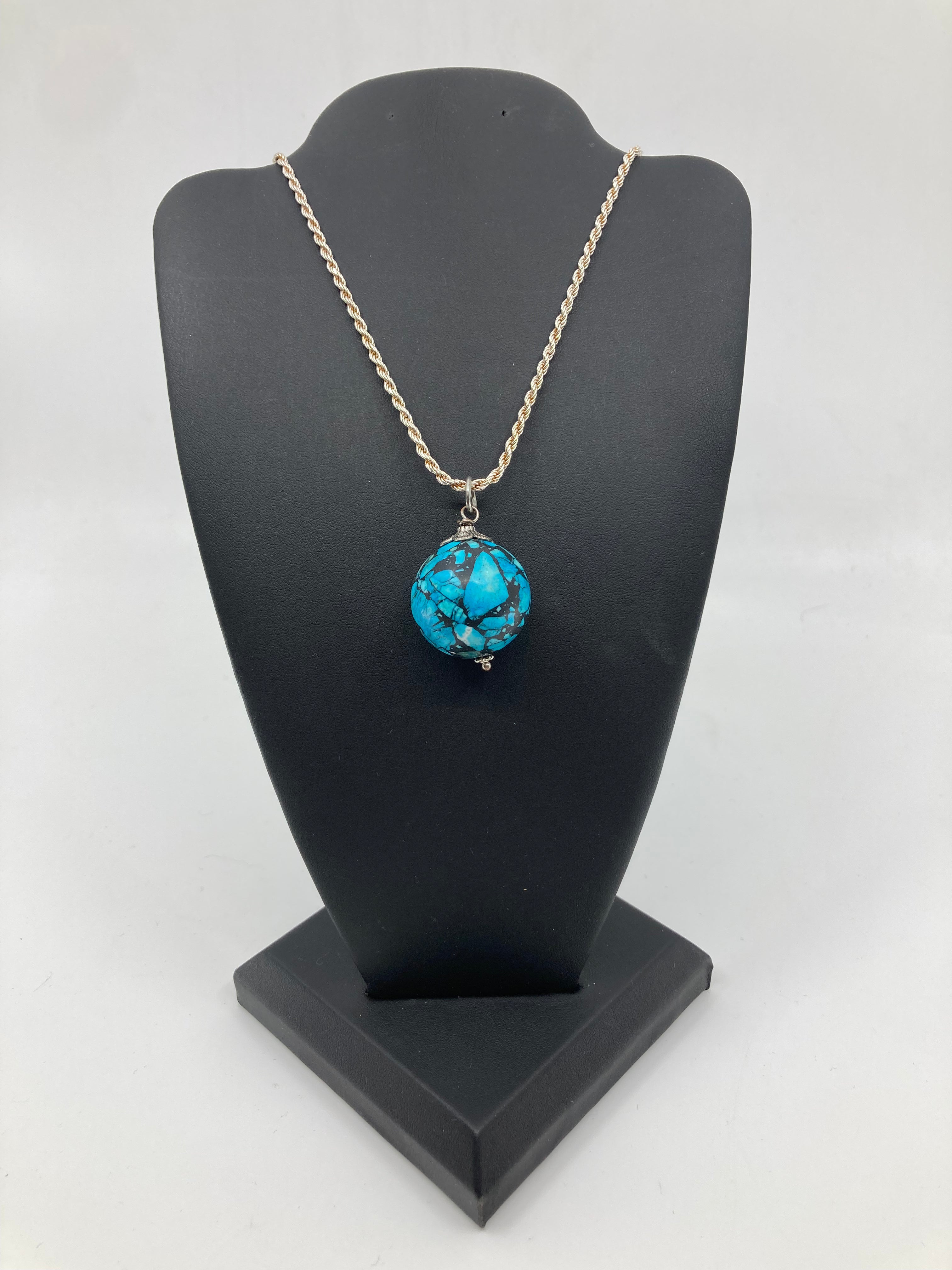 Handmade Sterling Silver Turquoise Globe Necklace PSTPN13