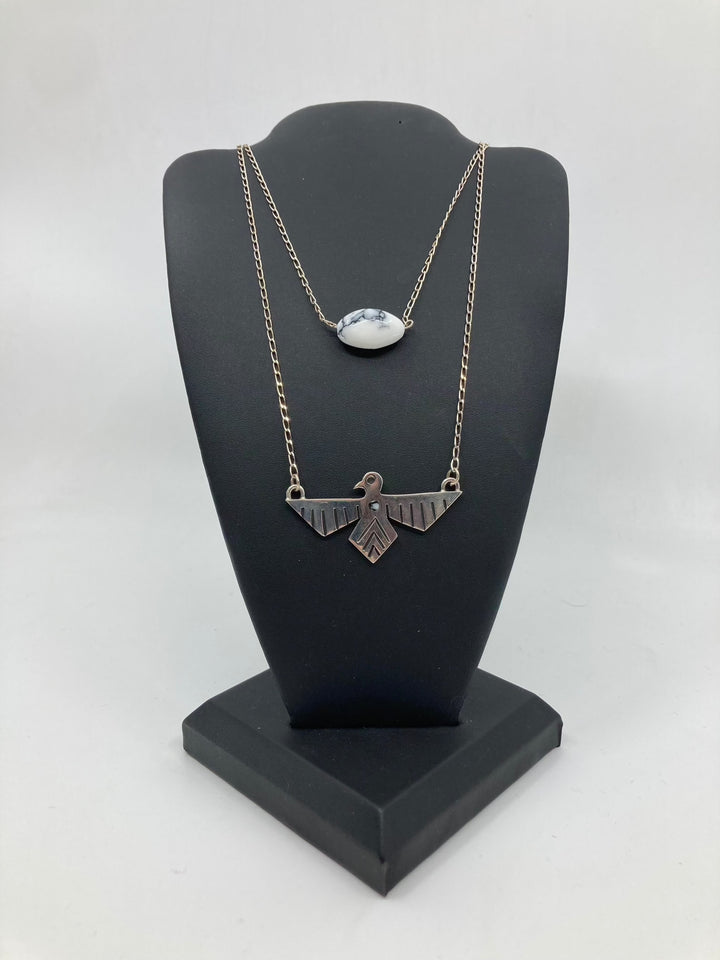 Sterling silver Howlite Thunderbird necklace with versatile stylish design