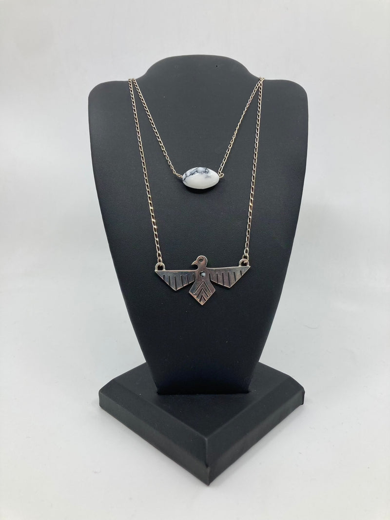 Sterling silver Howlite Thunderbird necklace with versatile stylish design
