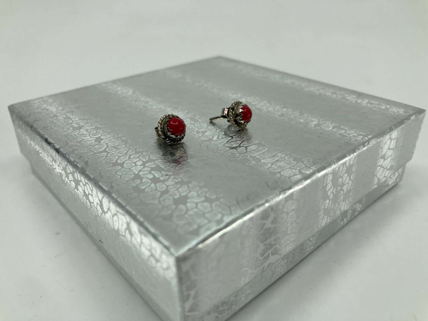 Handmade Sterling Silver and Coral Classic Stud Earrings PSTPE54A