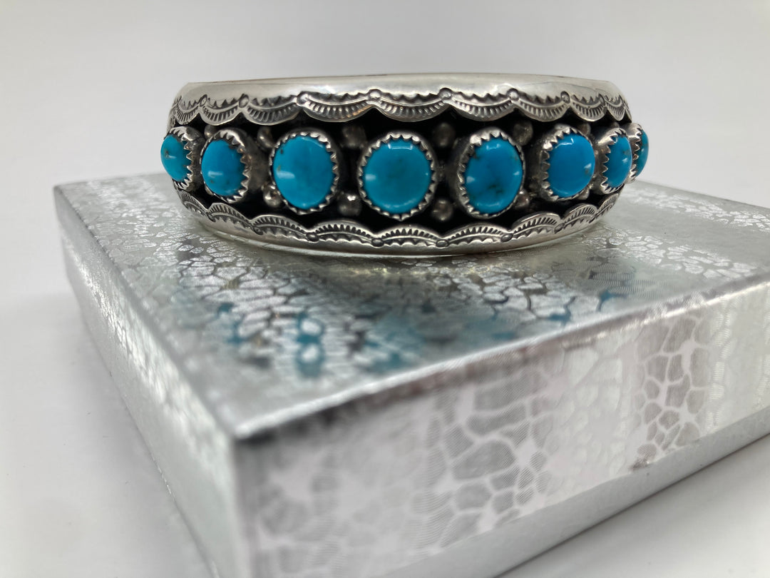 Handmade Navajo Sterling Turquoise Cuff Bracelet PSTPC14