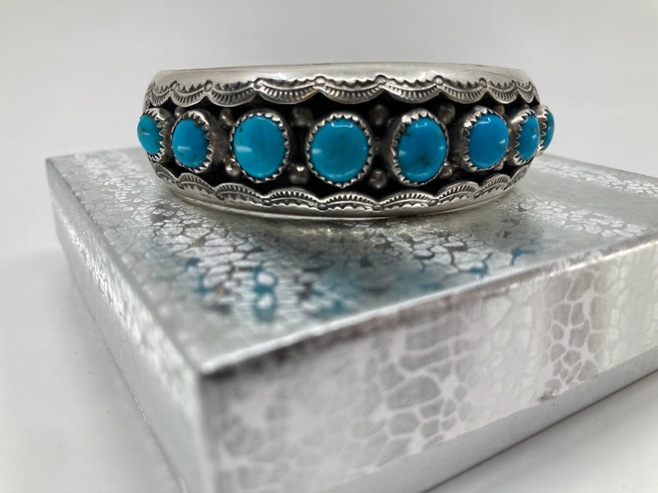 Handmade Navajo Sterling Turquoise Cuff Bracelet PSTPC14
