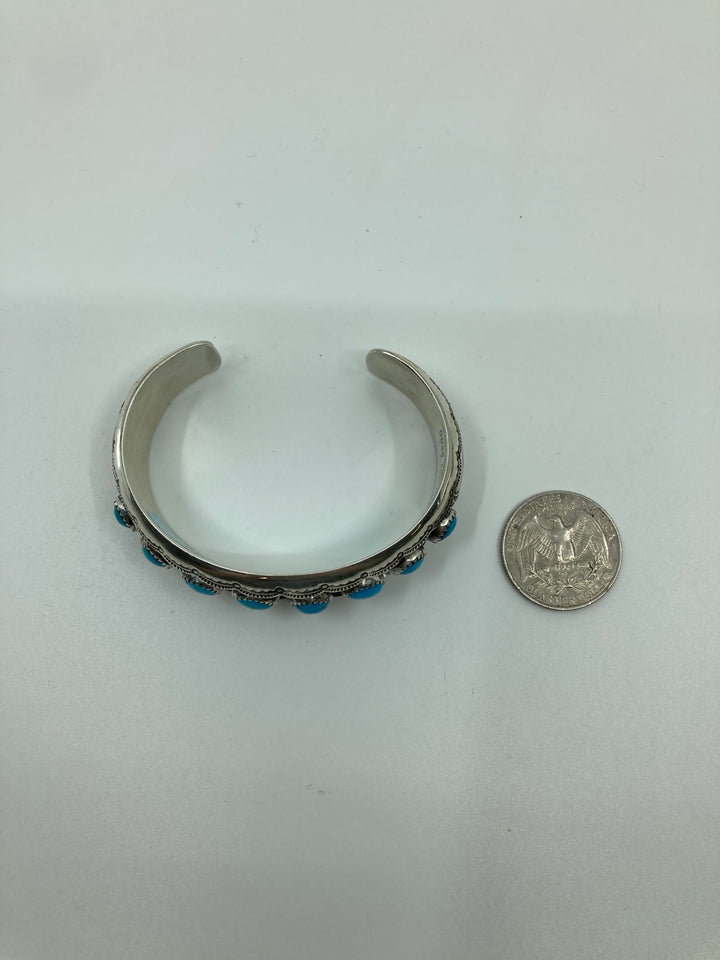 Handmade Navajo Sterling Turquoise Cuff Bracelet PSTPC14