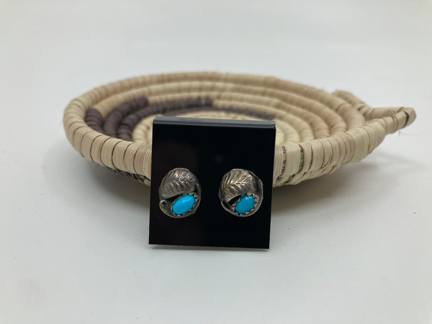 Handmade Sterling Silver Turquoise Leaf Stud Earrings PSTPE16